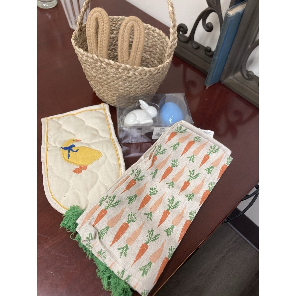 Easter Bunny Basket Decor Set Farmhouse‎ Spring Table Kitchen Bundle